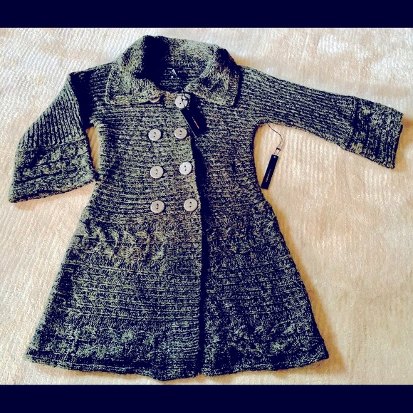 BCBG NWT Double Breasted Sweater Medium Meadow/Black Beautiful! - Picture 1 of 8